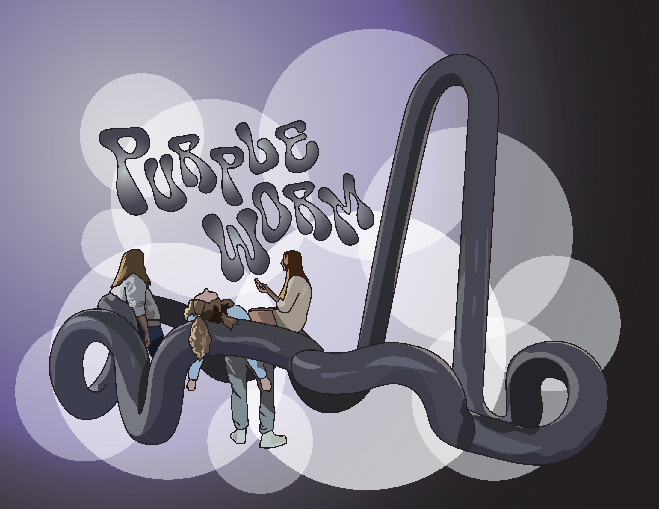 Digital illustration of a large sculpture with people lounging on it